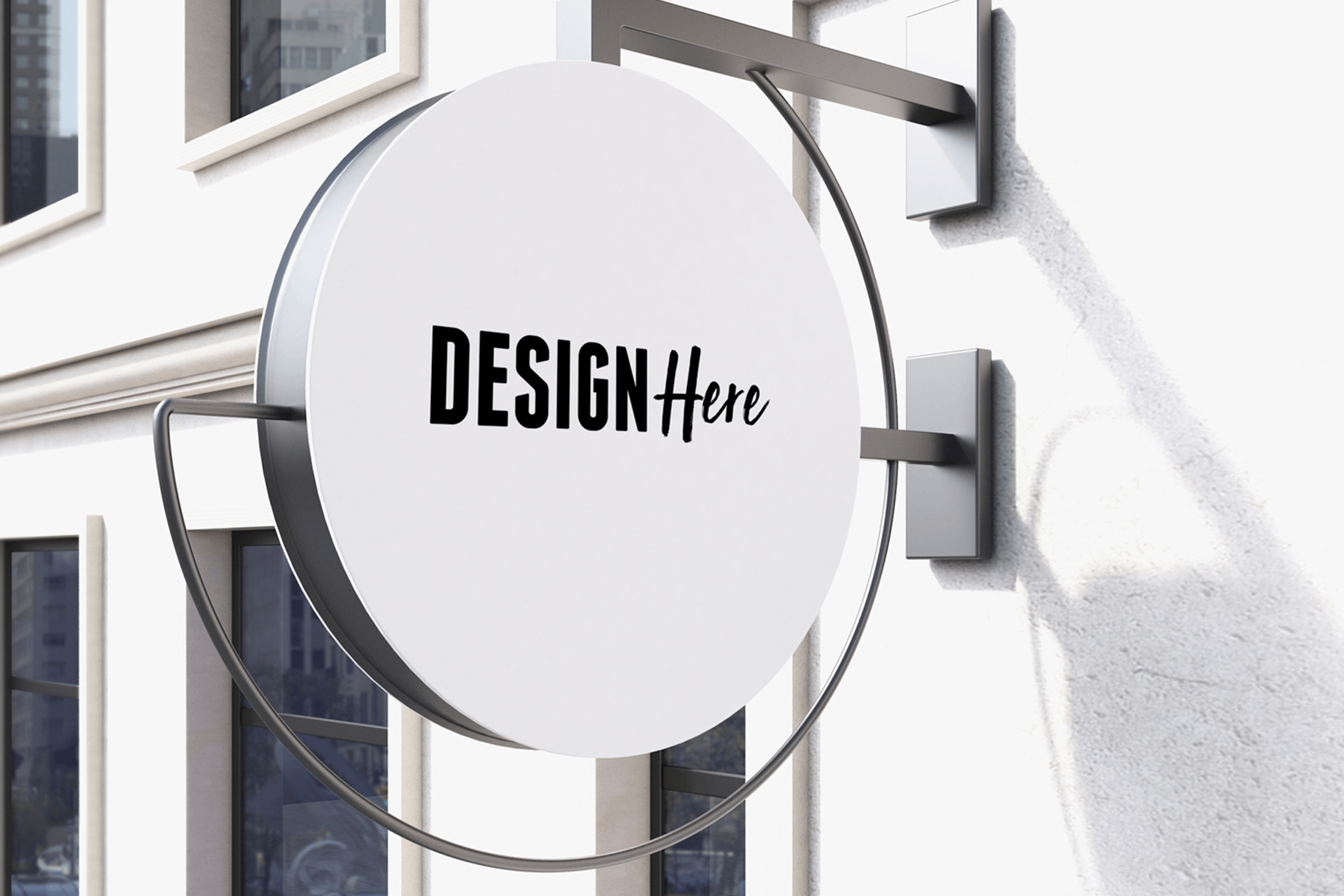 Circular sign with 'DESIGN Hub' on a modern wall mount.