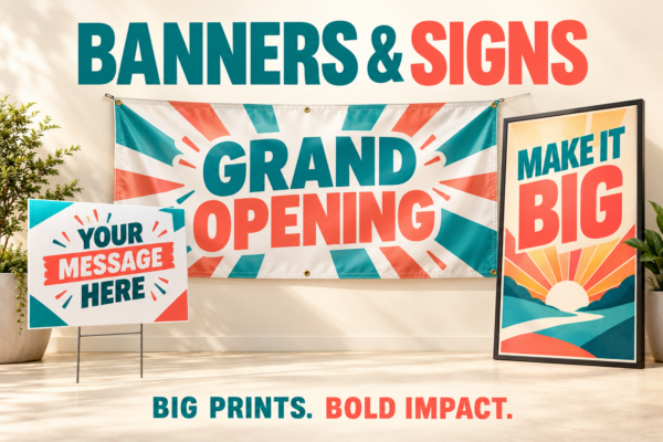 Custom vinyl banner, yard sign and large format poster