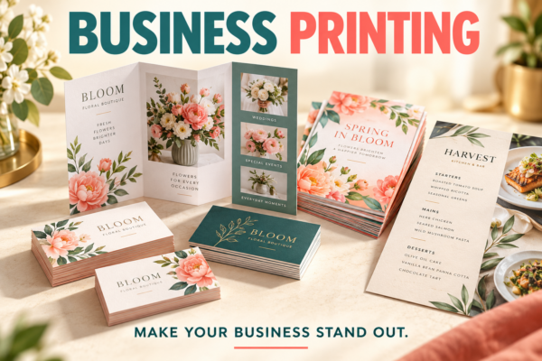 Custom business cards, brochures, flyers and marketing materials