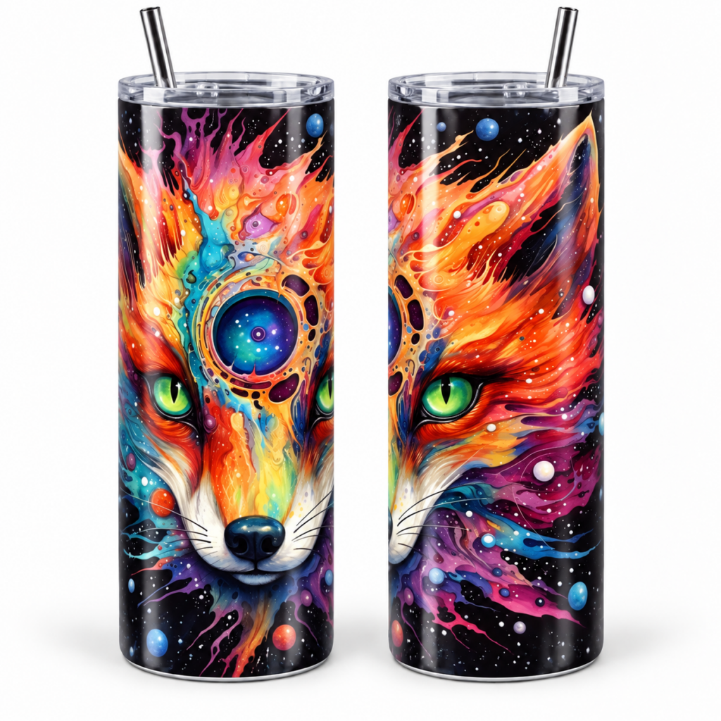 Cosmic Fox 20 oz Tumbler design shown on a skinny tumbler