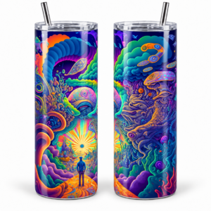 Enchanted Psychedelic Portal 20 oz Tumbler artwork shown on a skinny stainless-steel tumbler