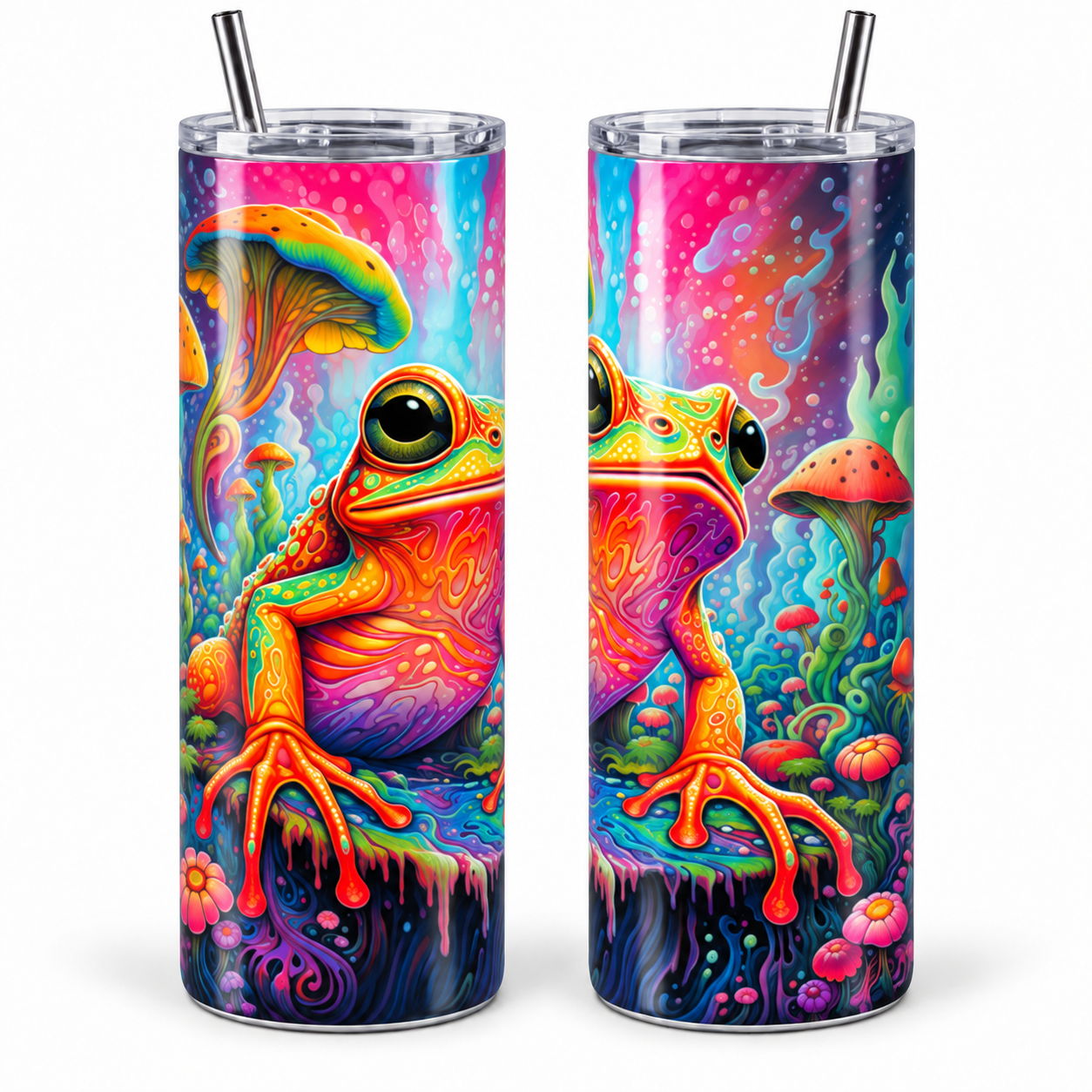 Mushroom Garden Frog 20 oz Tumbler Mushroom Garden Frog 20 oz Tumbler design shown on a skinny tumbler