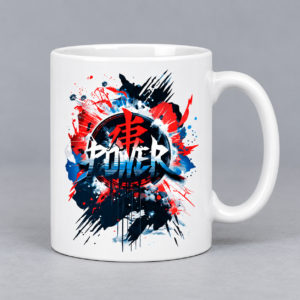 Red Power Emblem anime graphic printed on a white ceramic mug