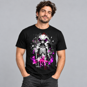 Neon Skeleton graphic T-shirt on black model