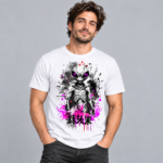 Neon Skeleton anime graphic T-shirt shown on white shirt mockup