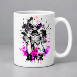 White mug featuring neon skeleton anime artwork