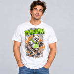 Green Streetwear Panda anime graphic T-shirt on white shirt mockup