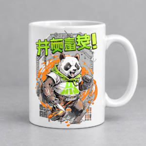 Green Streetwear Panda anime graphic printed on a white ceramic mug