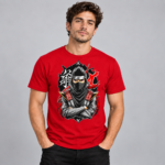 Shadow Ninja anime graphic T-shirt displayed on red shirt mockup