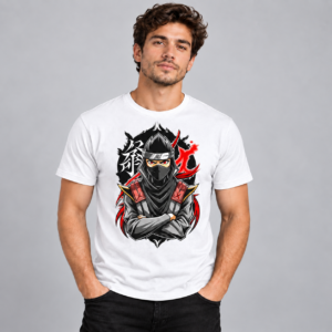 Shadow Ninja anime graphic T-shirt displayed on white shirt mockup