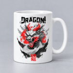 Red dragon anime artwork on a white custom ceramic mug