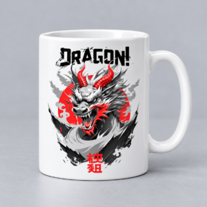Red dragon anime artwork on a white custom ceramic mug