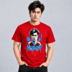 Nobody Portrait anime graphic T-shirt on red model