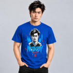 Nobody Portrait anime graphic T-shirt displayed on a royal blue shirt