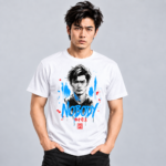 Nobody Portrait anime graphic T-shirt on white model