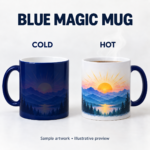 Blue Magic Mug Cold Hot illustrative comparison showing heat-changing artwork