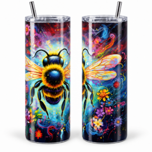 Rainbow Bumblebee 20 oz Tumbler design shown on a skinny tumbler