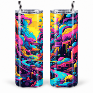 Rainbow Canyon Psychedelic 20 oz Tumbler artwork shown on a skinny stainless-steel tumbler