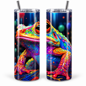 Rainbow Frog 20 oz Tumbler design shown on a skinny tumbler
